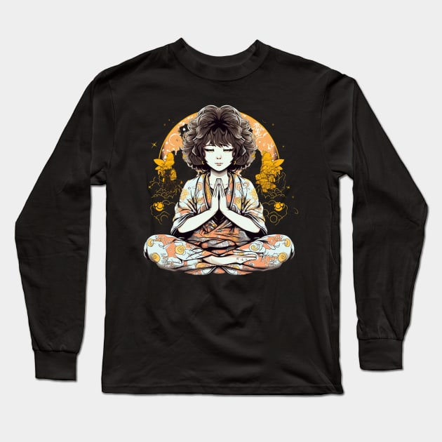 Kawaii Dreams - Cute Anime Girl Meditation Design Long Sleeve T-Shirt by SzlagRPG